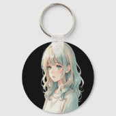 Fille d'anime douce – Porte-clés rond (Verso)