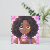 Fille d'anime rose et violet et invitation d'anniv (Debout devant)