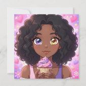 Fille d'anime rose et violet et invitation d'anniv (Devant)