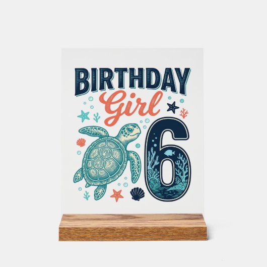 Fille d'anniversaire 6 Tortue de mer Conception ve (Recto)