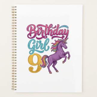 Fille d'anniversaire 9 Licorne Dessin de gravure v