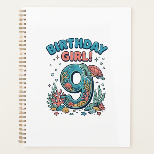 Fille d'anniversaire 9 Tortue de mer Vector Design (Devant)