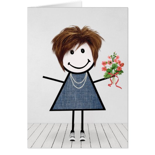 Fille d'anniversaire avec bouquet de fleurs (Devant)