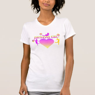 Fille d'anniversaire coeur rose et jaune T-shirt