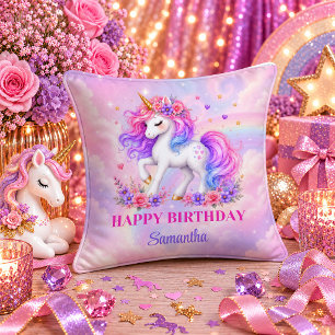Fille d'anniversaire licorne magique oreiller de r