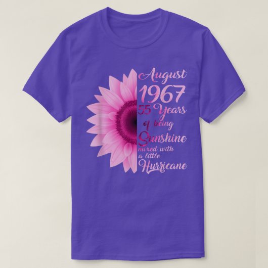 Fille d'août 1967 TShirt 55 ans 55e anniversaire (Design devant)