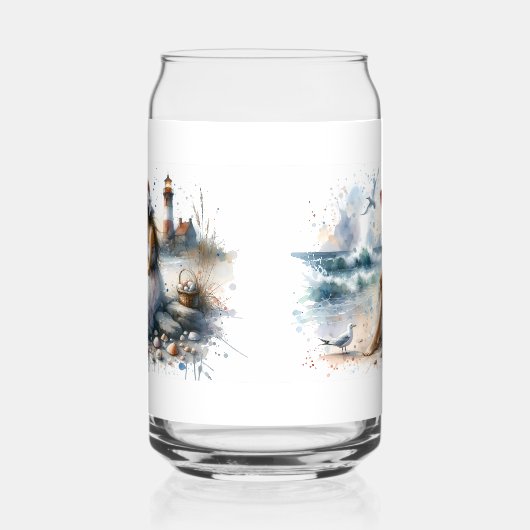 Fille d'aquarelle romantique par phare (Gauche)