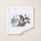 Fille d'aquarelle romantique par phare (Gant de toilette)