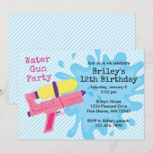 Fille d'arme à eau Invitations fête d'anniversaire (Devant / Derrière)