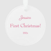 Fille de bébé rose Premier ornement photo de Noël (dos)