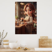 Fille de Café Cosy – Affiche d'Art au Café Chaud (Cuisine)