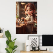 Fille de Café Cosy – Affiche d'Art au Café Chaud (Bureau à domicile)