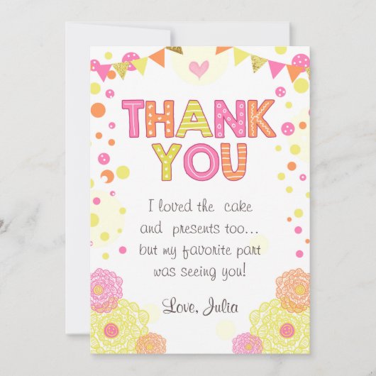 Fille de carte de remerciements d'anniversaire de (Devant)