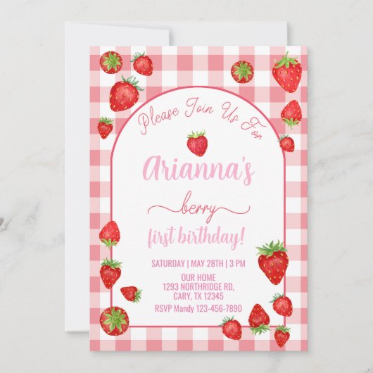 Fille de fraise baies 1er invitation de premier an (Devant)