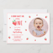 Fille de fraise Premier anniversaire Invitation ph (Devant)