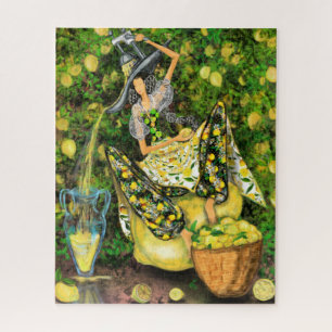 Fille de la ferme dans le jardin de citrons Puzzle