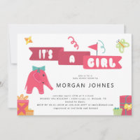 Fille de la fête des éléphants | Invitation Baby s