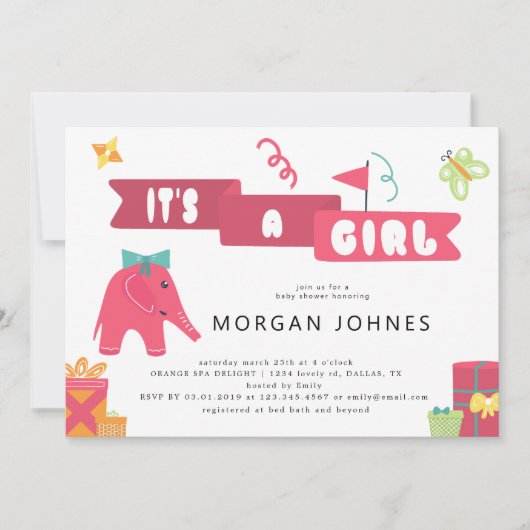 Fille de la fête des éléphants | Invitation Baby s (Devant)