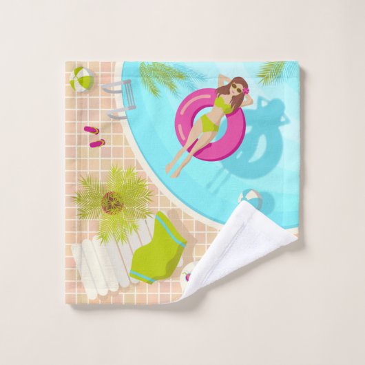 Fille de la piscine en bikini plage d'été (Gant de toilette)