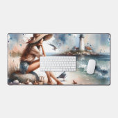 Fille de la plage côtière et phare (Clavier et souris)