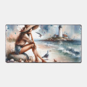Fille de la plage côtière et phare (Recto)