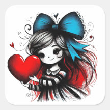 Fille de la Saint-Valentin Art Autocollant 3 Pouce