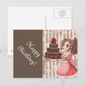 Fille de manga avec gâteau au chocolat - cartes (Devant / Derrière)