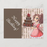 Fille de manga avec gâteau au chocolat - cartes