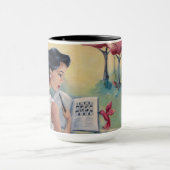 Fille de mots croisé et tasse de café d'oiseau (Centre)