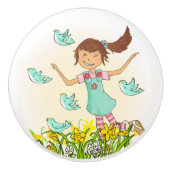 Fille de printemps graphique avec bouton d'oiseaux (Devant)