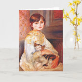 Fille de Renoir avec la carte de voeux de chat (Fleur jaune)