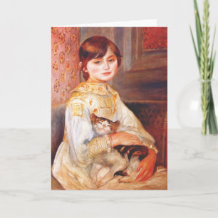 Fille de Renoir avec la carte de voeux de chat