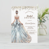 Fille de robe scintillante Invitation en bois rust (Debout devant)