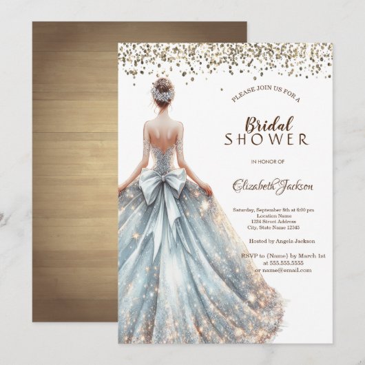 Fille de robe scintillante Invitation en bois rust (Devant / Derrière)