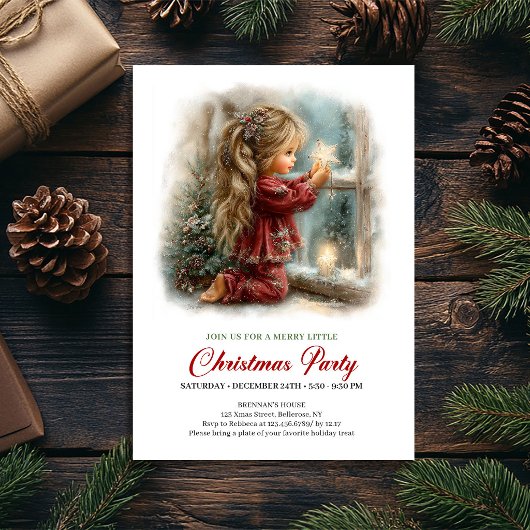 Fille de scène de Noël lumineuse Invitation de vac