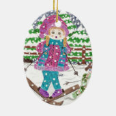 Fille de ski ornement de Noël en céramique ovale (Dos)