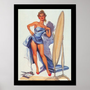 Fille de surf pin-up affiche vintage