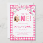 Fille de un an rose invitation anniversaire (Devant)