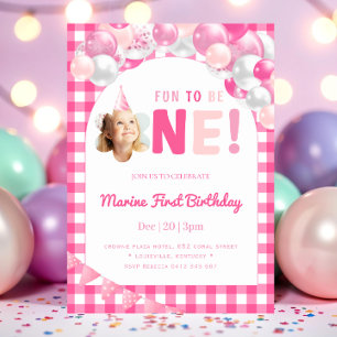 Fille de un an rose invitation anniversaire