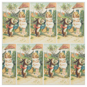 Fille de vacances et lapin Vintage tissu de Pâques