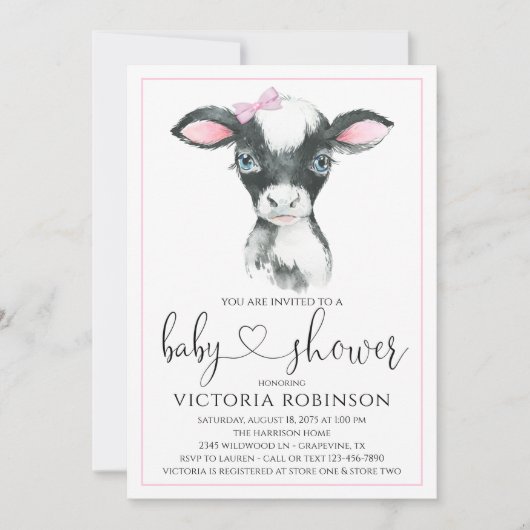 Fille de vache ferme bébé douche Invitations (Devant)