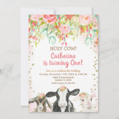Fille de vache Floral Invitation d'anniversaire (Devant)