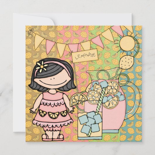 Fille des cheveux noirs Lemonade d'été Invitation (Devant)