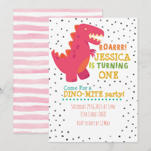 Fille Dino Invitation de fête d'anniversaire