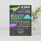 Fille dinosaure invitations anniversaire tableau d (Debout devant)