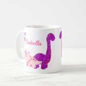 Fille Dinosaure rose Mug de café personnalisé (Devant gauche)