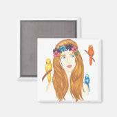 Fille d'oiseaux - Aimant Carré de 2 pouces (Recto/Verso)