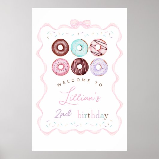 Fille Donut Affiche de bienvenue de fête d'anniver (Devant)