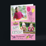 Fille Doodles Photo personnalisée Carte d'annivers<br><div class="desc">Toutes les photographies sont affichées. This product is only intended to be purchased once sample photographique replaced with your own images.</div>
