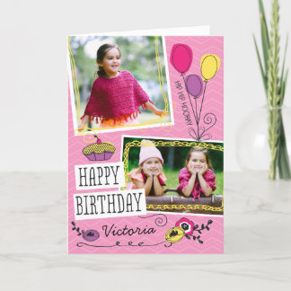 Fille Doodles Photo personnalisée Carte d'annivers